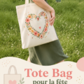 Un Tote Bag personnalisé pour la fête des mères, décoré avec des illustrations colorées.