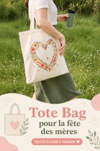 Un Tote Bag personnalisé pour la fête des mères, décoré avec des illustrations colorées.