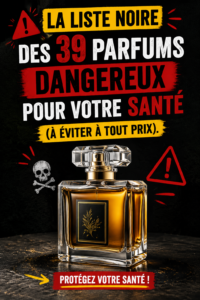 Une collection de parfums avec des étiquettes explicites sur les dangers pour la santé.