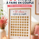 Affiche colorée présentant 50 activités à faire en couple pour s'amuser et créer des souvenirs.