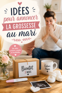 Une femme tenant un test de grossesse positif avec un sourire, prête à annoncer la nouvelle à son mari.
