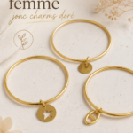 Bracelet jonc doré avec charms au design élégant, parfait pour les femmes.