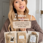 Un ensemble de cadeaux personnalisés faits main sur une table en bois