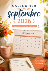 Calendrier de septembre 2026 à imprimer avec des jours fériés et numéros de semaine