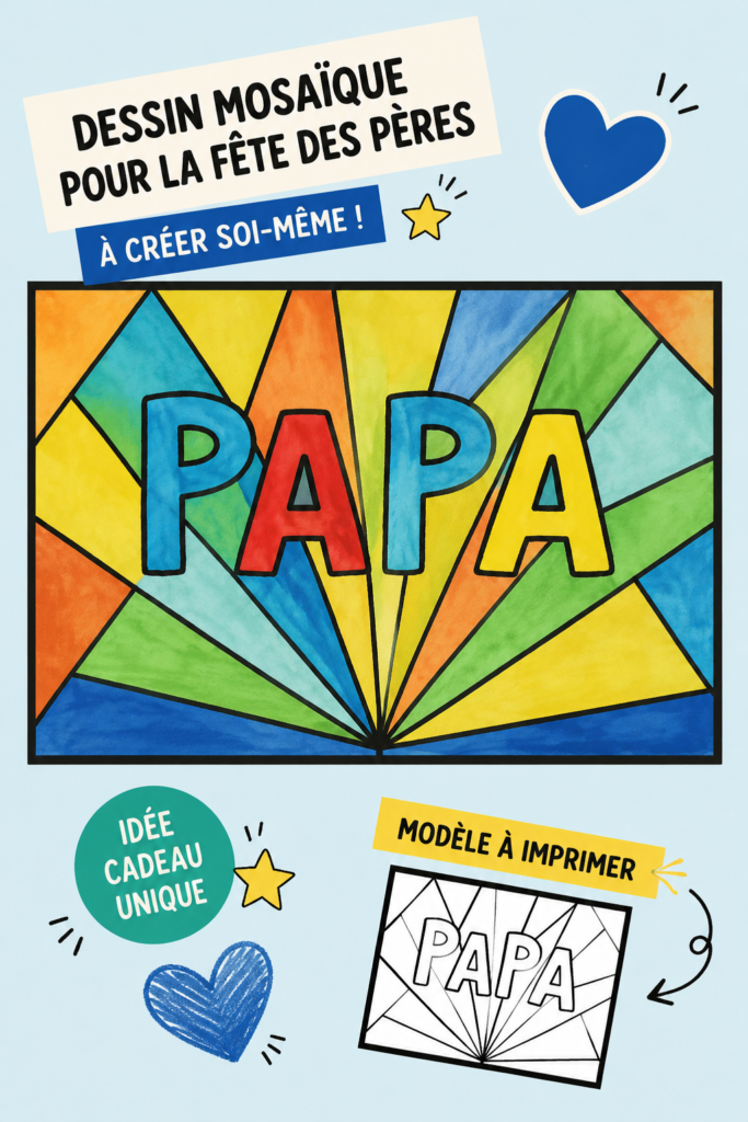 Carte mosaïque colorée pour la fête des pères, un cadeau fait main