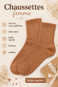 Chaussettes marron avec paillettes pour femme sur un fond coloré.