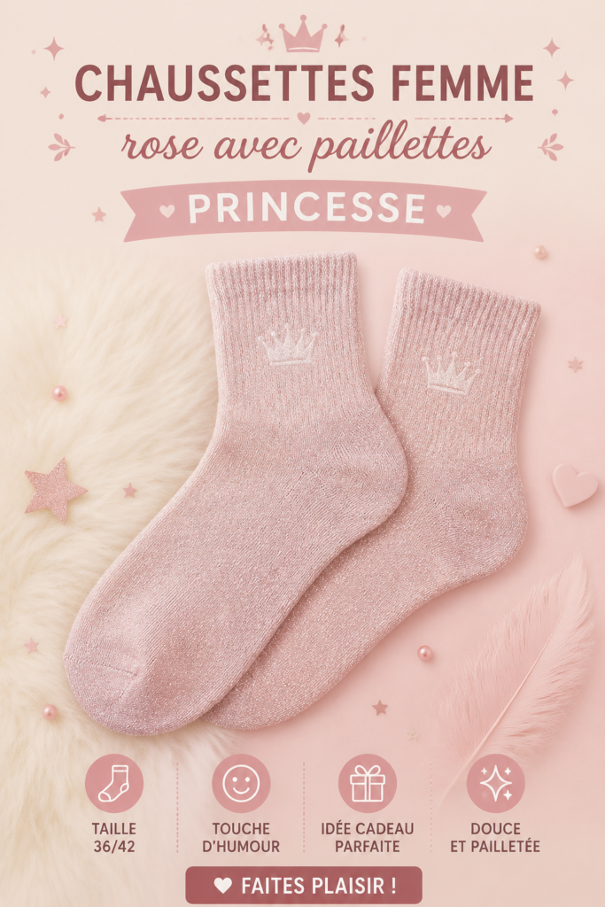 Joli paire de chaussettes roses pailletées sur une surface claire