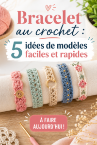 Bracelets au crochet colorés sur une table en bois, parfaits pour un look original.