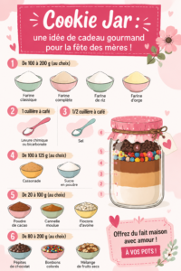 Un joli cookie jar rempli de cookies maison, prêt à offrir pour la fête des mères.