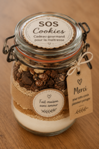 Cookies maison présentés dans un joli emballage pour un cadeau à la maîtresse