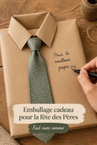 Emballage cadeau original pour la fête des pères, décoré avec des éléments personnalisés.