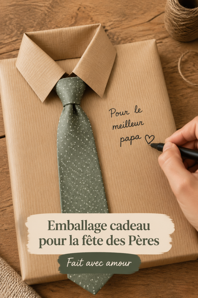 Emballage cadeau original pour la fête des pères, décoré avec des éléments personnalisés.