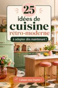 Cuisine rétro-moderne avec des meubles en bois et des appareils vintage