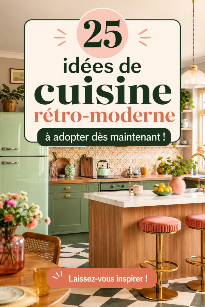 Cuisine rétro-moderne avec des meubles en bois et des appareils vintage