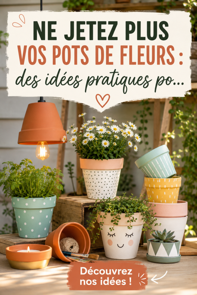 Des pots de fleurs transformés en éléments de décoration créatifs dans un intérieur chaleureux.
