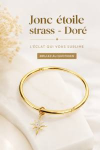 Jonc étoile strass doré, illuminant une main féminine