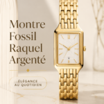 Montre Fossil Raquel argentée sur un fond élégant, reflet de sa sophistication.