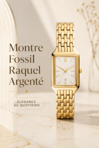 Montre Fossil Raquel argentée sur un fond élégant, reflet de sa sophistication.