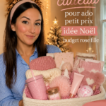 Panier cadeau rose rempli d'articles tendance pour adolescentes