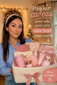 Panier cadeau rose rempli d'articles tendance pour adolescentes