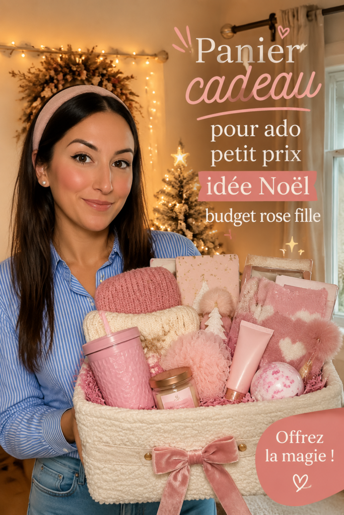 Panier cadeau rose rempli d'articles tendance pour adolescentes