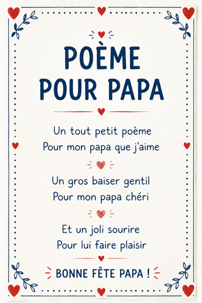 Un poème écrit à la main sur une belle feuille se rapportant à un père aimant