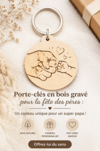 Un porte-clés en bois gravé personnalisé pour la fête des pères
