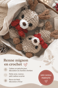 Renne en crochet mignon sur un fond hivernal, idéal pour décoration et cadeaux.