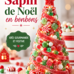 Un sapin de Noël décoré avec des bonbons colorés et appétissants.