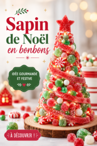 Un sapin de Noël décoré avec des bonbons colorés et appétissants.