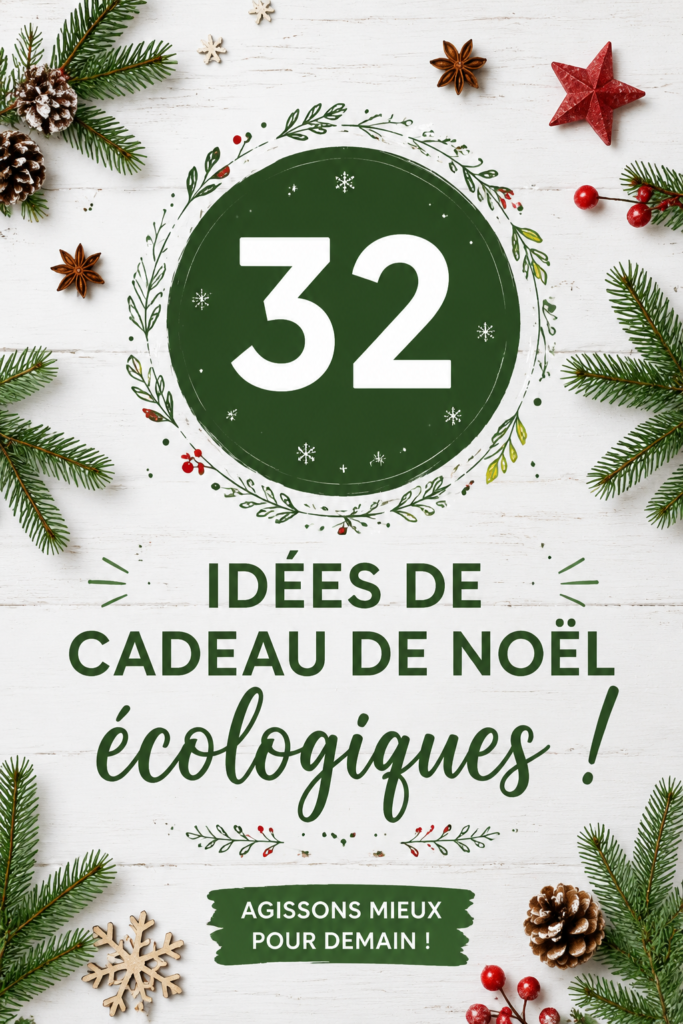 Idées cadeaux de Noël écologiques sur une table avec des éléments naturels