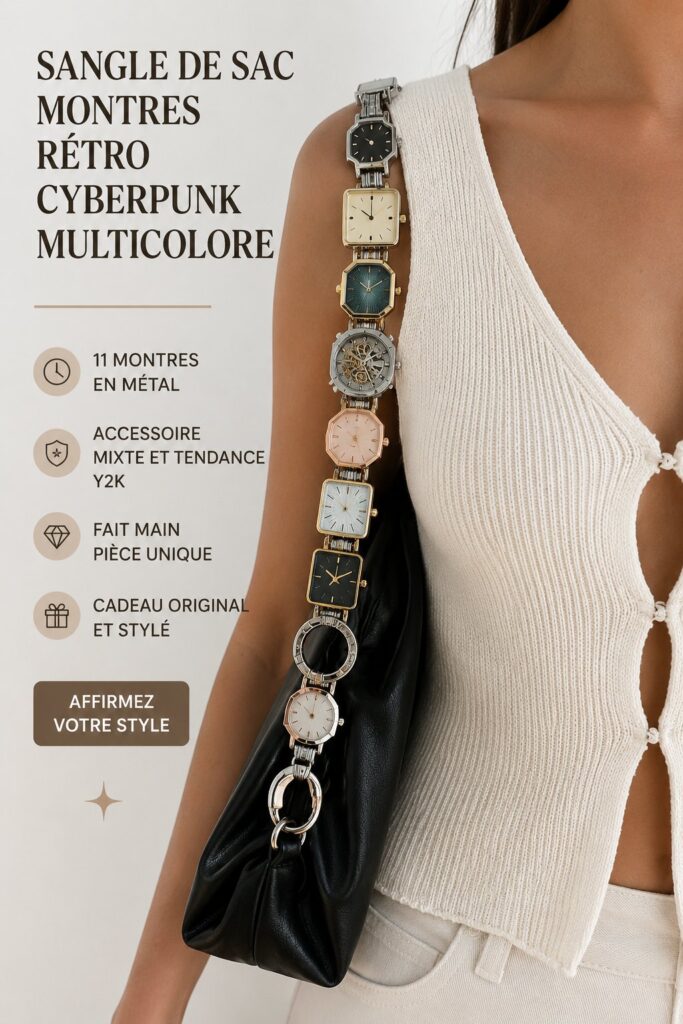 Strap pour sac coloré et rétro, inspiré du cyberpunk, sur un fond chic