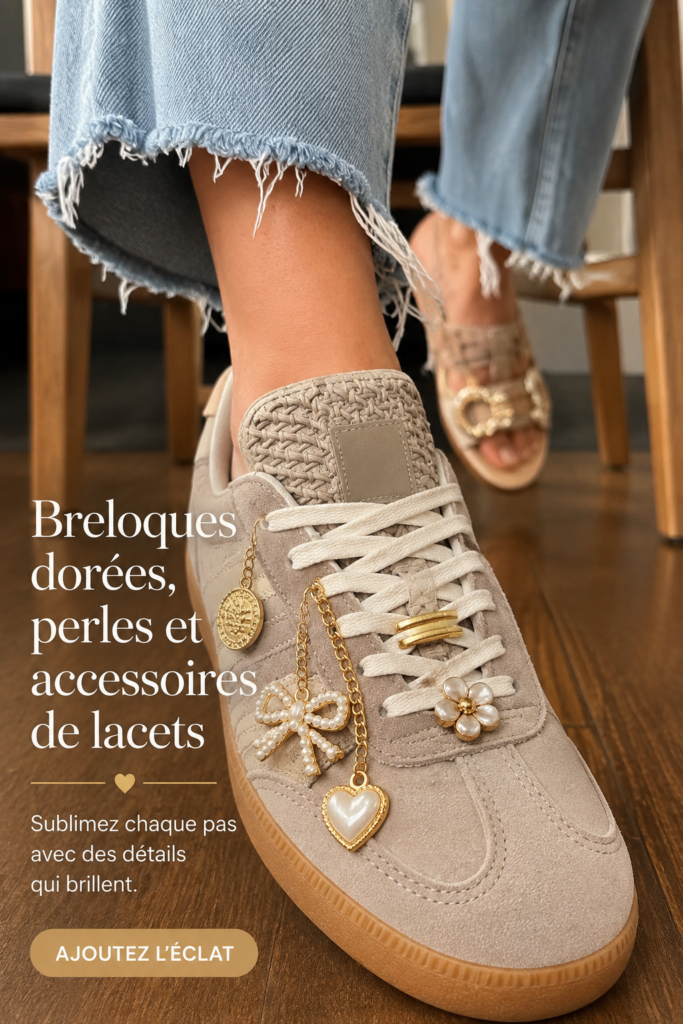 Accessoires dorés sur une paire de chaussures stylées