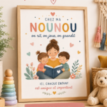 Affiche personnalisée pour nounou avec des motifs chaleureux et une citation touchante.
