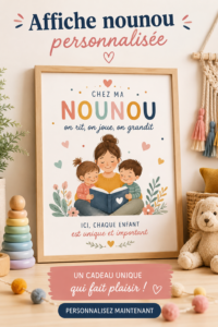 Affiche personnalisée pour nounou avec des motifs chaleureux et une citation touchante.