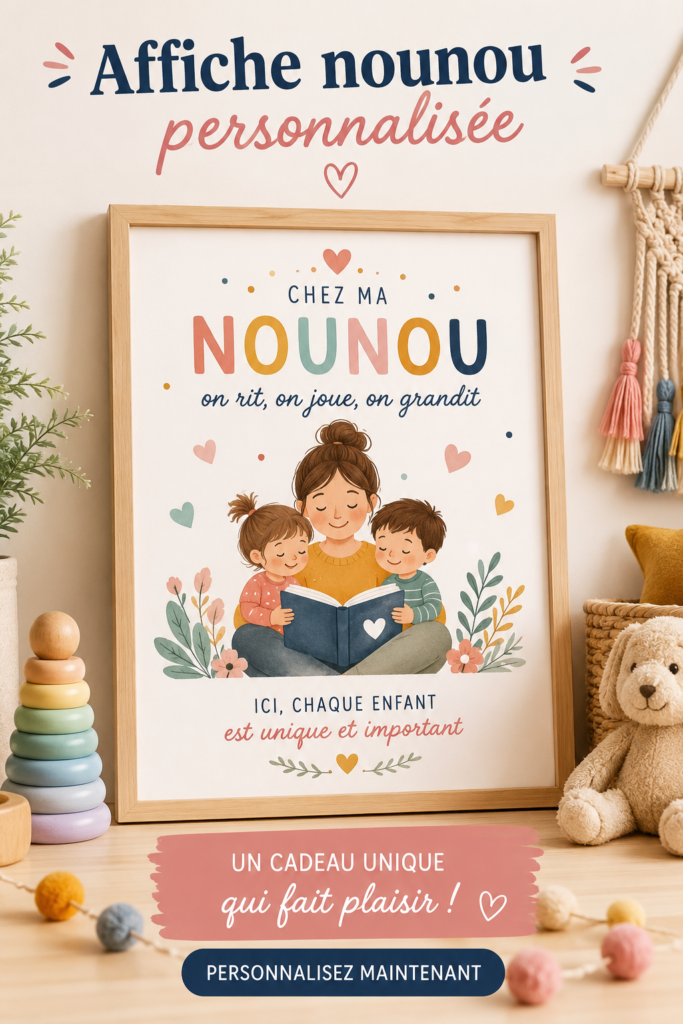 Affiche personnalisée pour nounou avec des motifs chaleureux et une citation touchante.