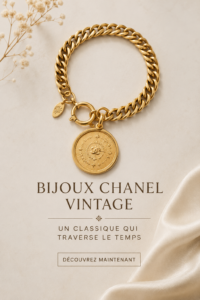 Collection de bijoux Chanel vintage, incluant colliers et boucles d'oreilles élégants sur un fond chic.