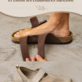 Femme portant des chaussures pieds nus dans un cadre naturel, soulignant le confort et le style.