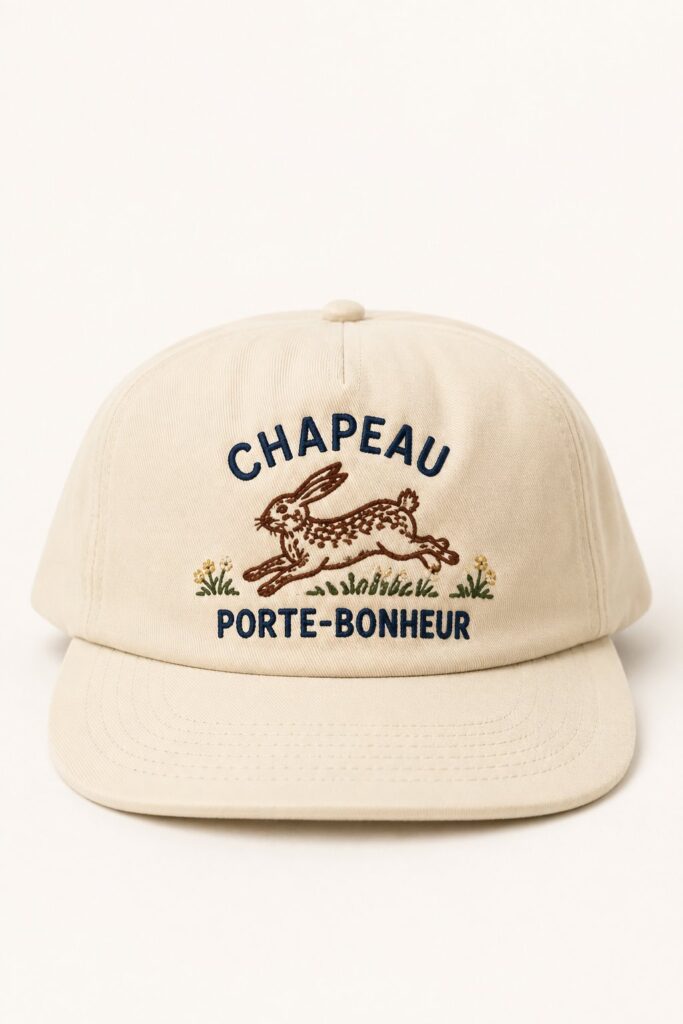 Un chapeau en coton brodé aux couleurs vives, symbole de chance et de style.