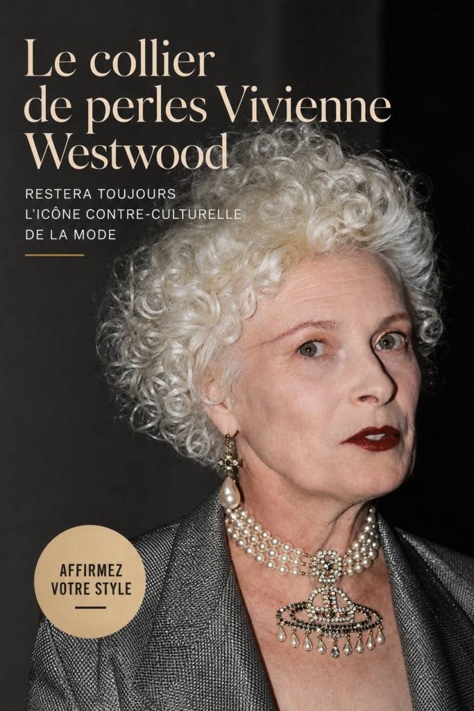 Un collier de perles élégant de Vivienne Westwood sur un fond neutre