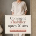 Femme de 70 ans vêtue d'une tenue élégante et intemporelle, suggérant le style à tout âge.