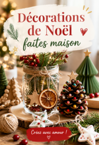 Décorations de Noël faites maison en bois naturel avec des éléments festifs