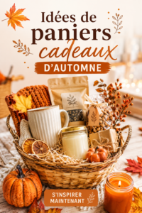 Panier cadeau d'automne avec des produits locaux et saisonniers.
