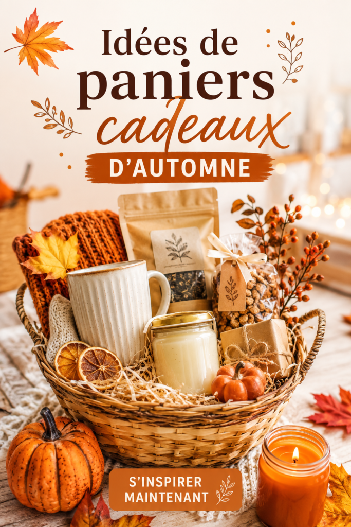 Panier cadeau d'automne avec des produits locaux et saisonniers.