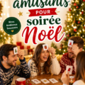 Des amis jouant à un jeu de société pendant une soirée de Noël.