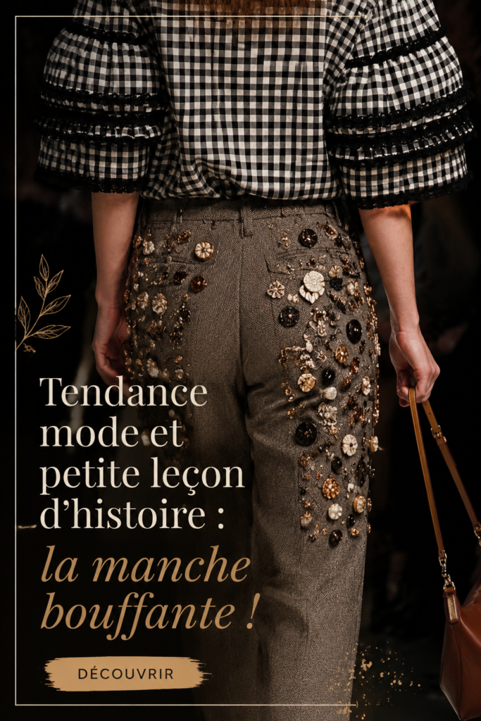 Modèle portant une blouse avec des manches bouffantes, élégante et à la mode.