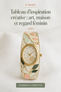 Moodboard créatif évoquant des idées déco célébrant la femme en mars.