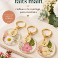 Porte-clé à fleurs séchées, un cadeau de mariage élégant et unique.