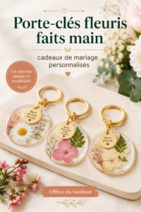 Porte-clé à fleurs séchées, un cadeau de mariage élégant et unique.