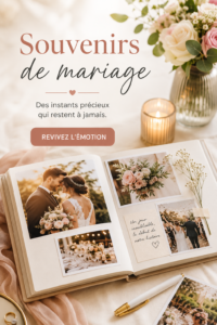 Des souvenirs de mariage artisanaux illustrant des moments de bonheur et d'amour.
